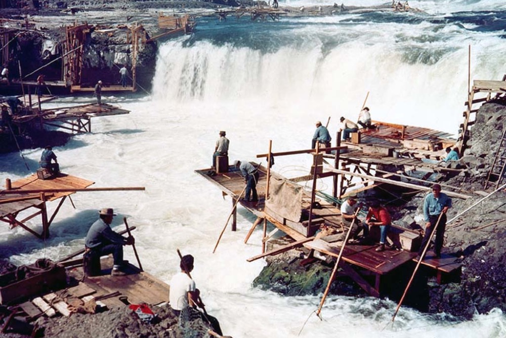 Native American fishery at Celilo Falls (c. 1956), Columbia River. Image: US Army Corps of Engineers