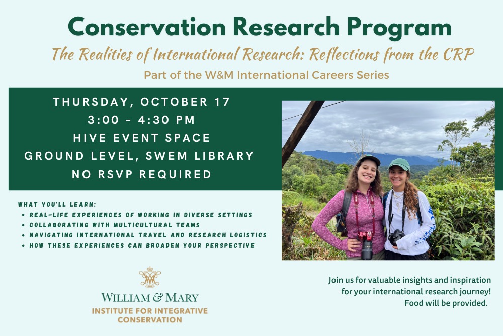 Realities of International Research event flyer showing student researchers in the rainforest