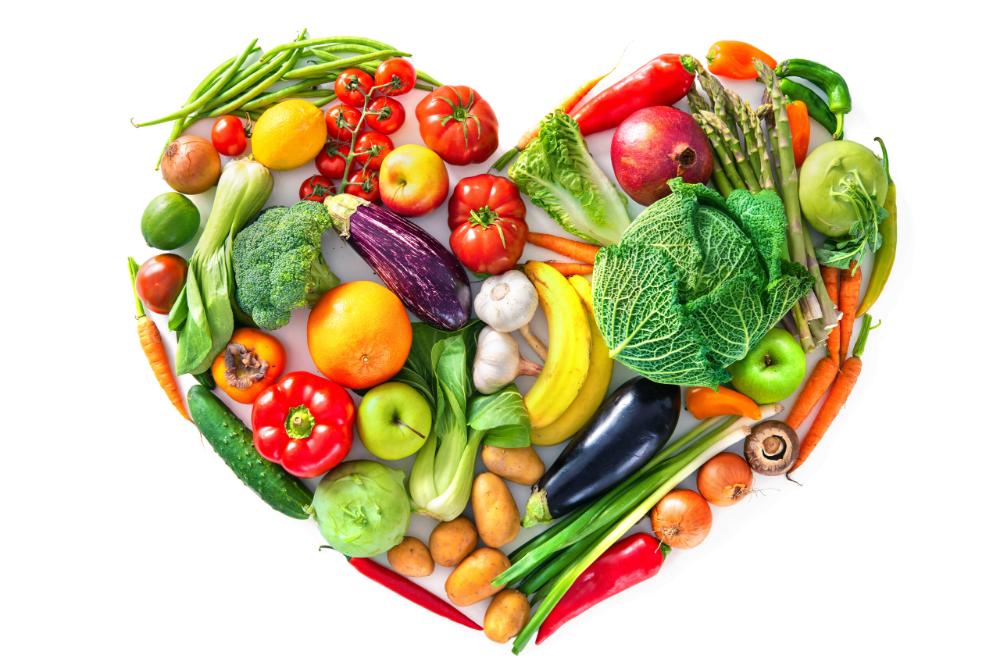 Fruits and vegetables forming a heart