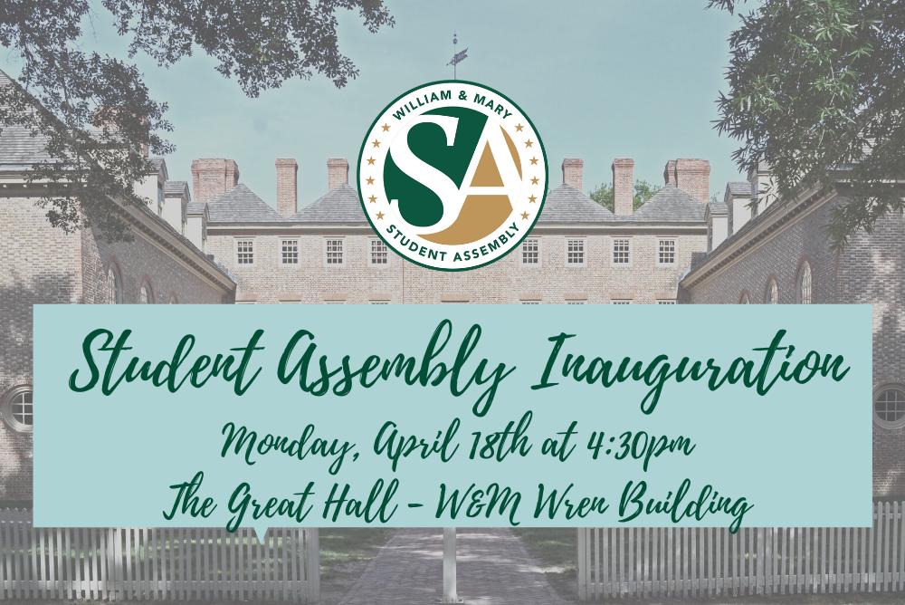 Wren Building background with SA logo and event details for inauguration (time and location)