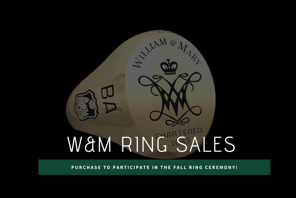 image of W&M Class Ring with ring sale promotion language overlay