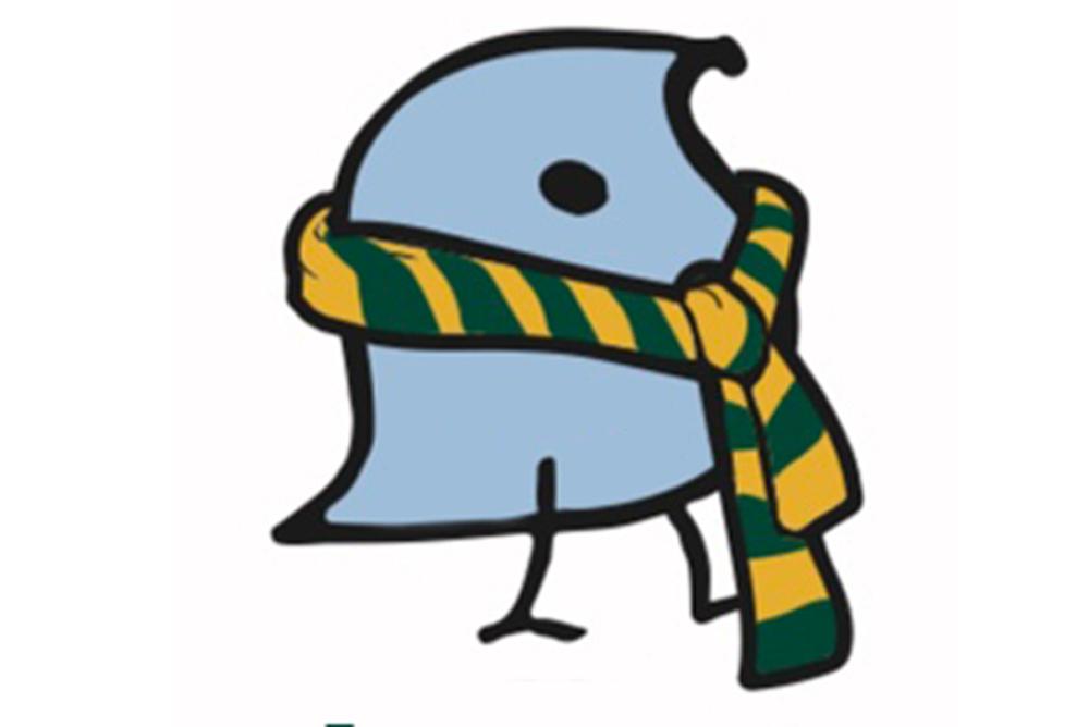 A Wug wearing a William & Mary colored scarf