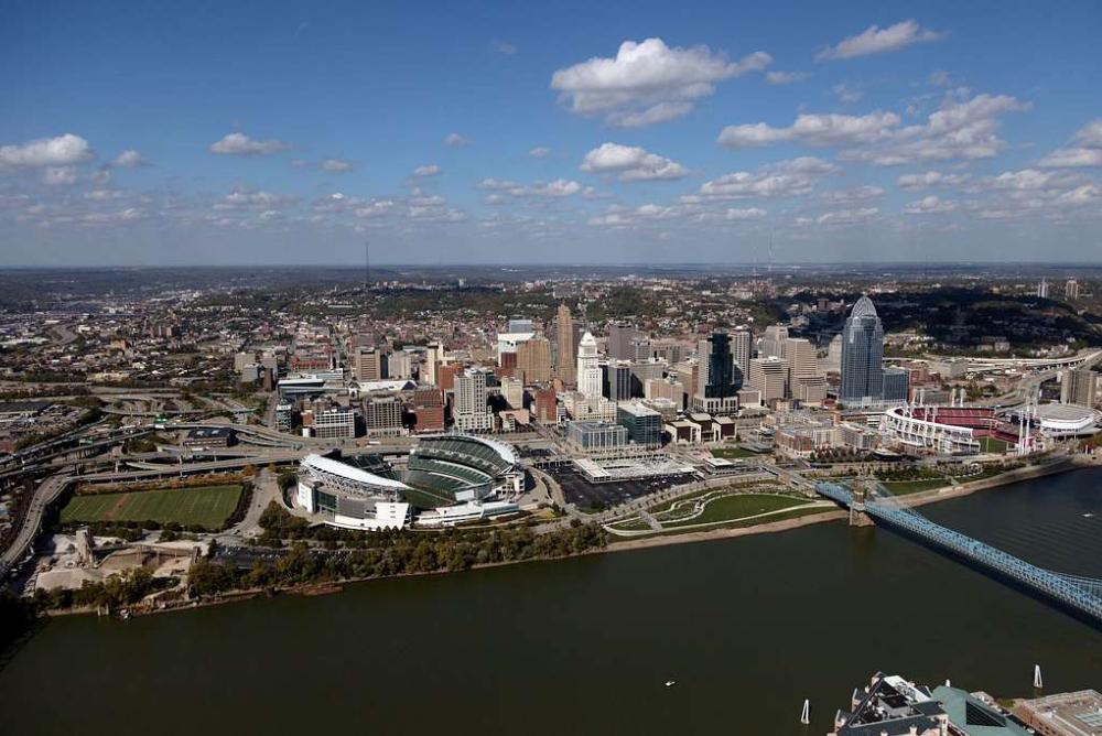 aerial view of downtown Cincinnati