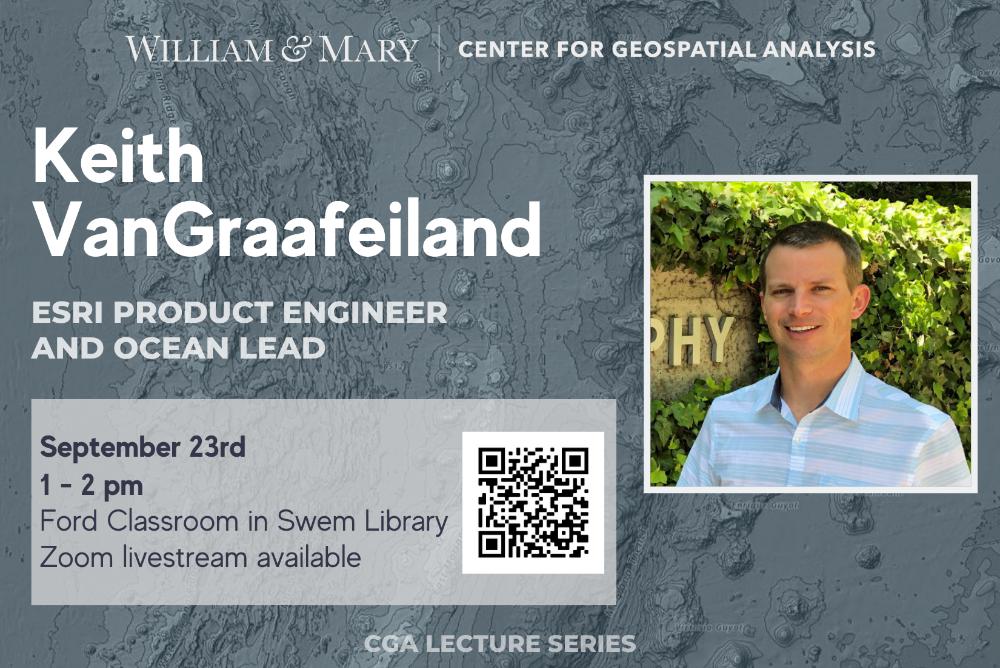 Keith VanGraafeiland, Esri product engineer and ocean lead, will give a lecture on September 23rd at 1:00 PM as part of the CGA speaker series.