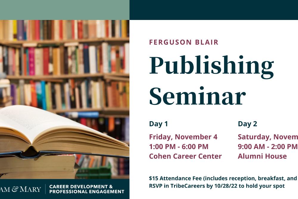 Publishing Seminar Day 1 and Day, November 4 & 5, with photo of books