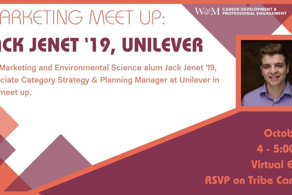 Join Marketing and Environmental Science alum Jack Jenet '19, Associate Category Strategy & Planning Manager at Unilever in this meet up.