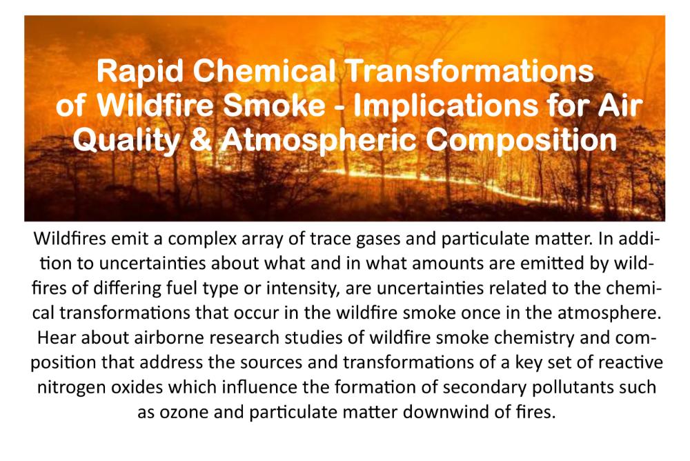 Picture of wildfire in forest with text describing title of presentation and description.