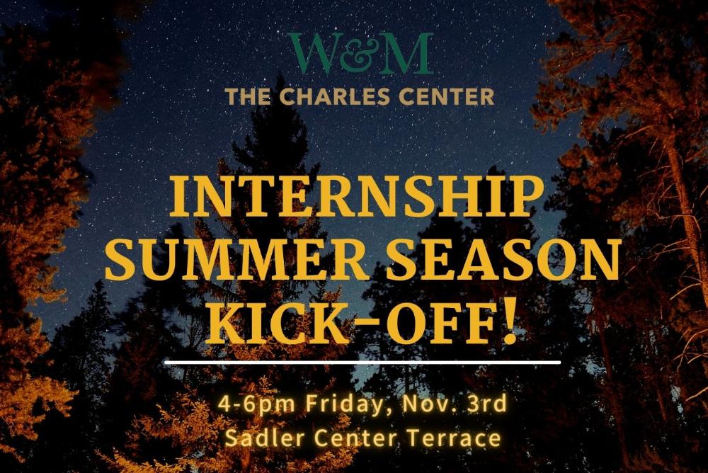 The Charles Center will host its second annual Internship Summer Season Kick-Off from 4-6 p.m. Friday, Nov. 3rd on the Sadler Center Terrace.