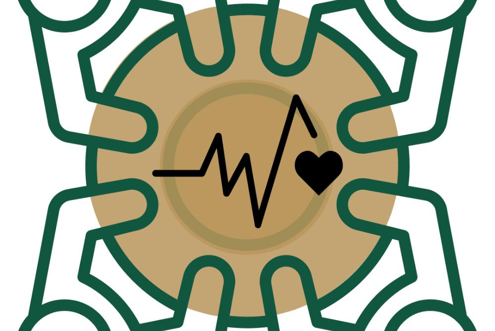 graphic of people around a table with a heart beat symbol in the center
