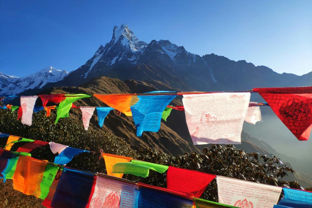 Mountain and prayer flags in Nepal