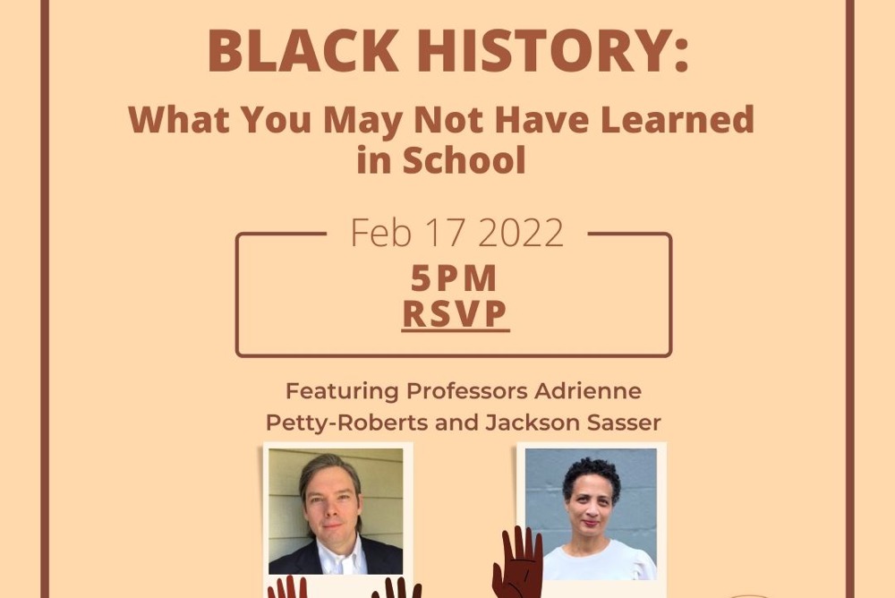 Black History What you may not have learned flyer with photo of speakers