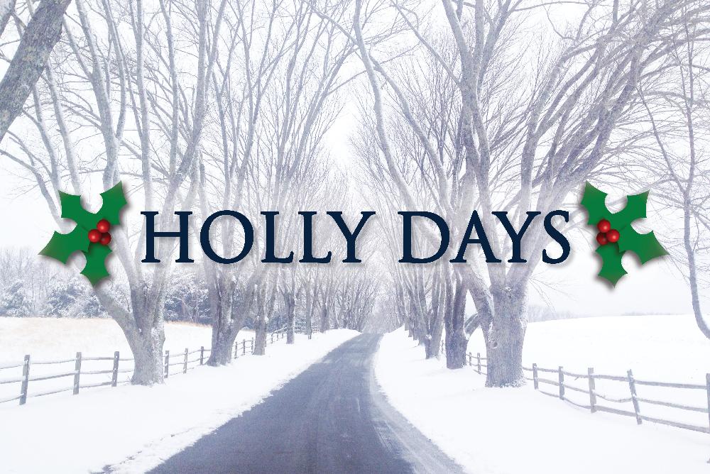Holly Days logo on snowy driveway background