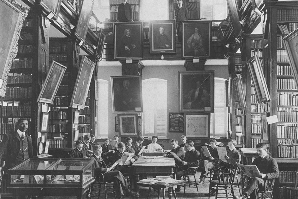 The Wren Building, circa 1902, displayed many of the early gifts of art donated to the university. Image from Special Collections Research Center, Swem Library.