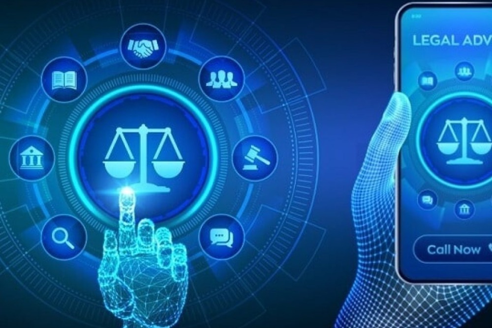Basic stock photo depicting images associated with law and technology.