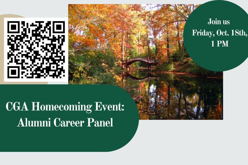 Details about the CGA homecoming event with a QR code to register for the event