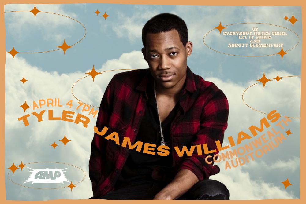 A photo of Tyler James Williams posing against a backdrop of clouds.