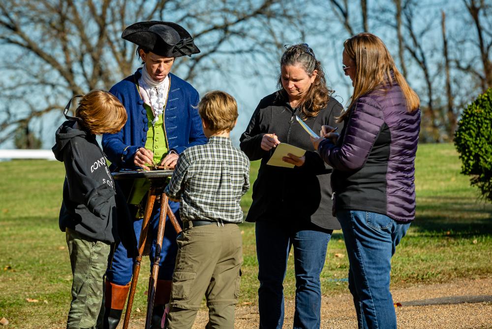 James Monroe Reenactor talking with a group of visitors