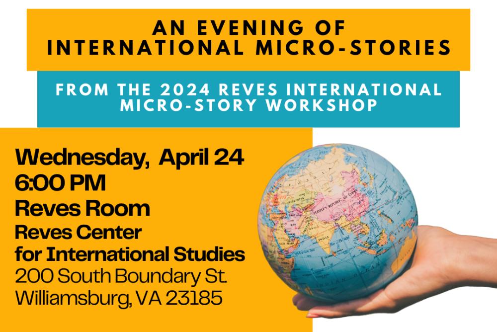 An Evening of International Micro-stories on Wednesday, April 24 at 6:00pm
