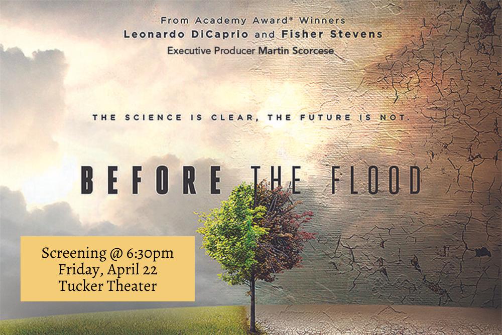 The movie Before the Flood flier. A tree in between arid and cloudy areas.