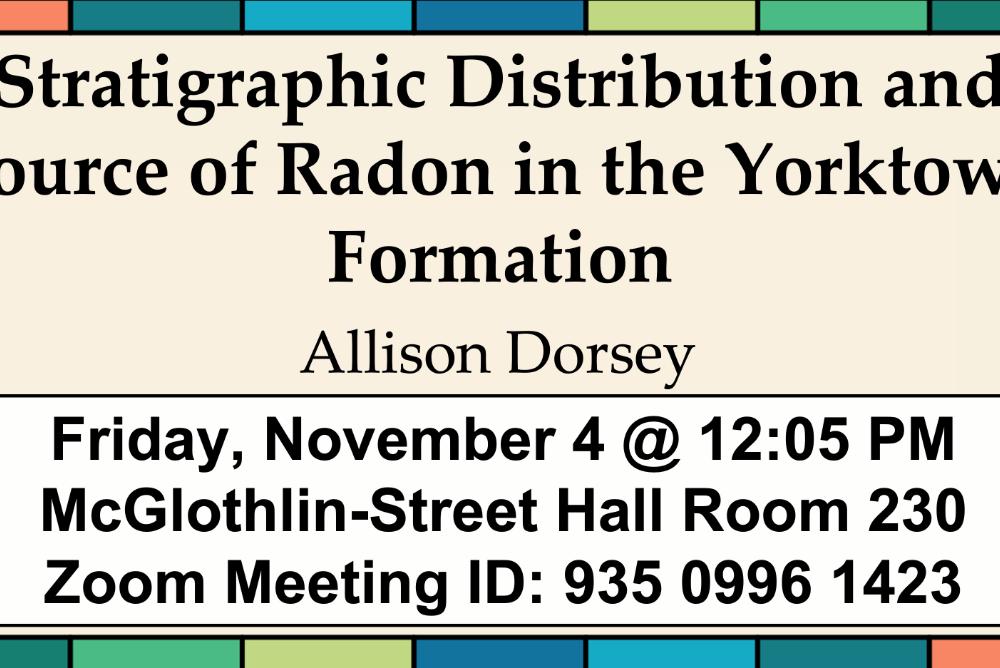 text, powerpoint slide, Stratigraphic Distribution and Source of Radon in the Yorktown Formation
