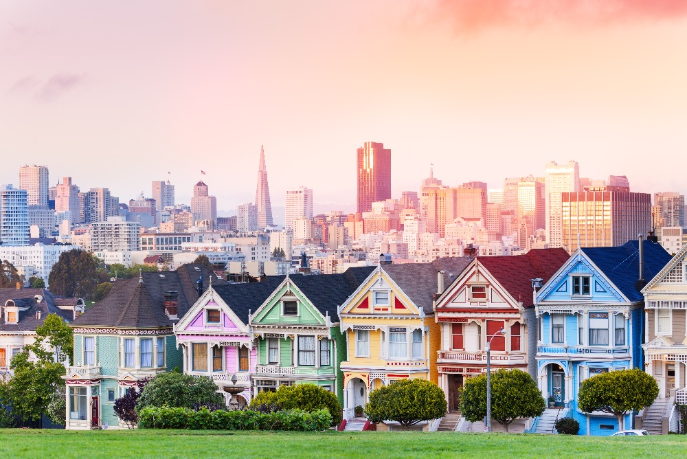 Painted Ladies Town Houses and San Francisco skyline