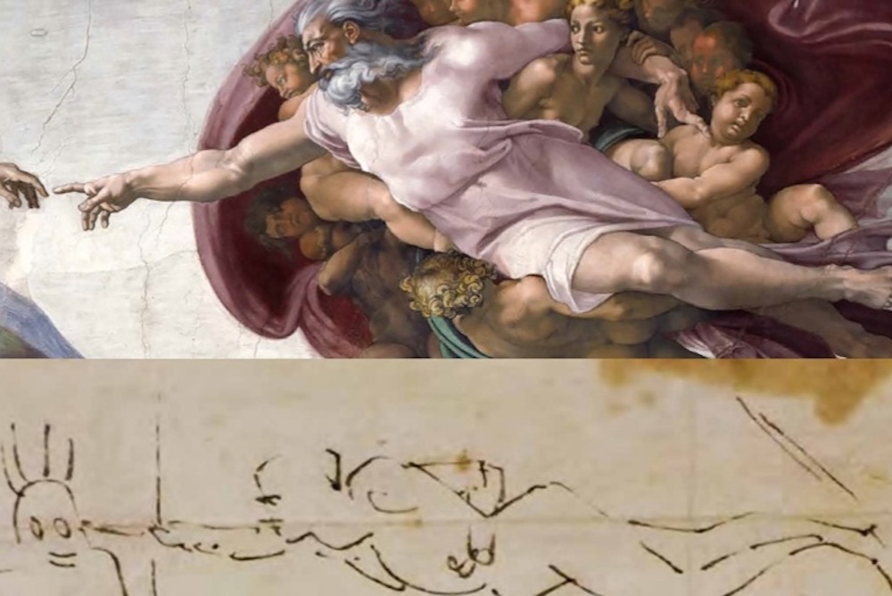Sistine Chapel painting and sketch